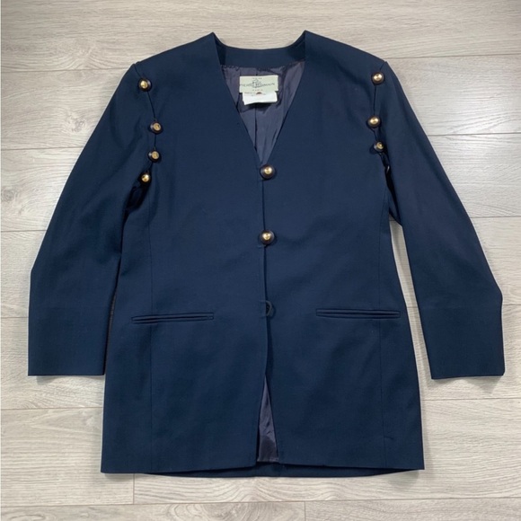 Pierre Balmain Vintage Navy Blue Wool Blazer Skirt Set - Picture 3 of 16